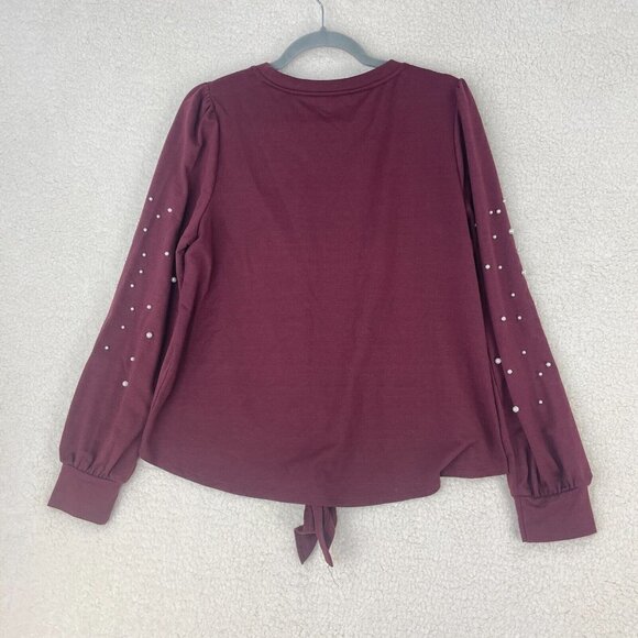 Skonhet Women's‎ Burgundy Long Sleeve Tie Front Embellished Shirt Size Large - Picture 8 of 8